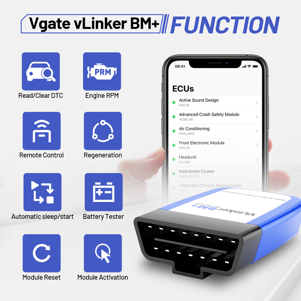 Vgate VLinker BM+ Bluetooth OBD2 Scanner for BMW BIMMERCODE Coding IOS Android