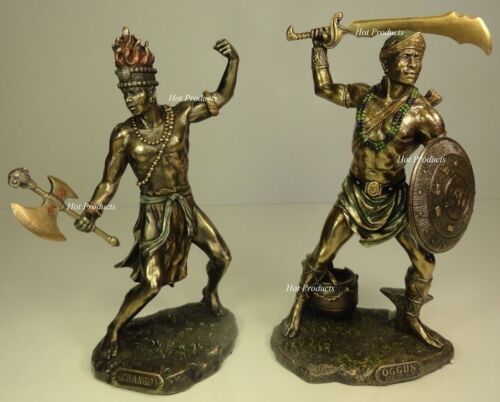 SET of2 ORISHA OGGUN & CHANGO Yoruba African God War Fire Statue Sculpture Ogun