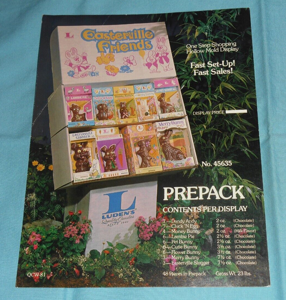 vintage LUDEN'S CANDY COMPANY ADVERTISING SHEET FLYER Easter Easterville Friends