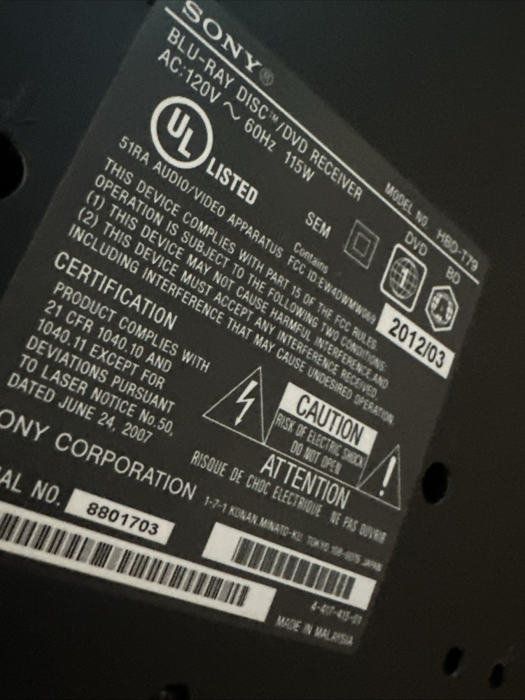 Sony HBD-T79 Blu-ray Disc DVD Receiver T22