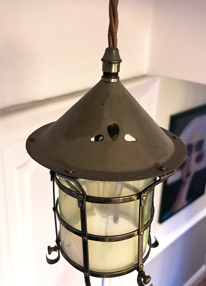 Arts & Crafts Vaseline Glass Ceiling Lantern