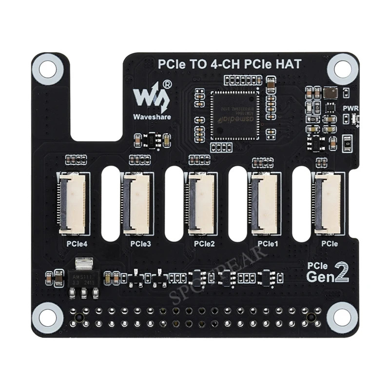 PCIe to 4-CH PCIe FFC HAT Board For Raspberry Pi 5