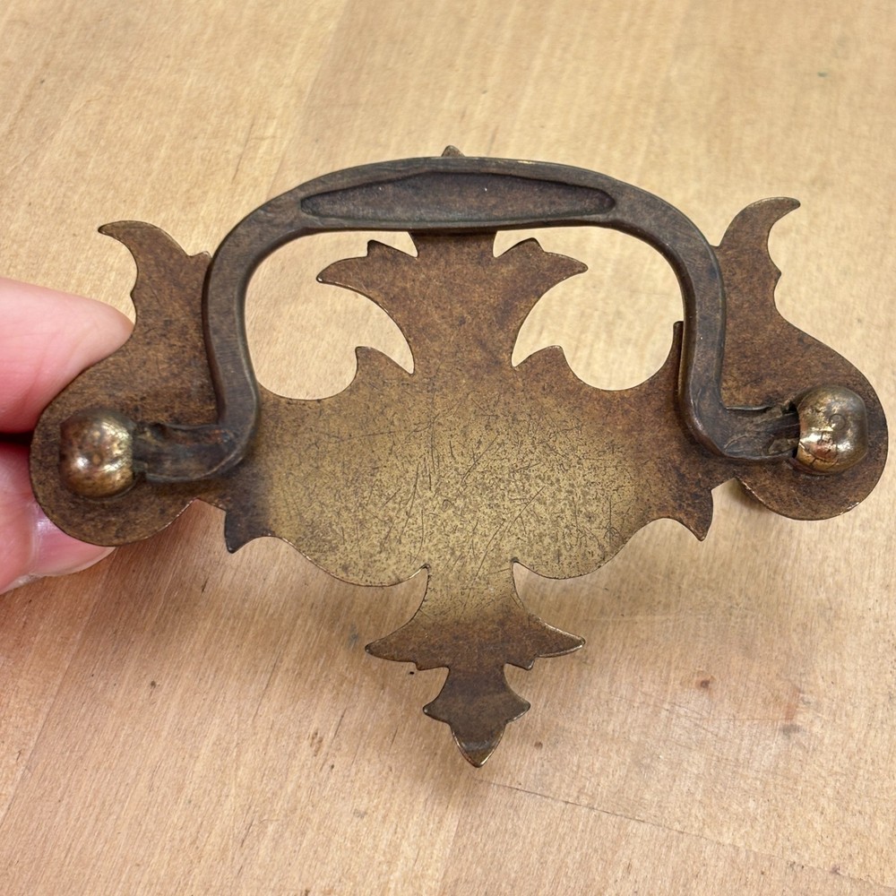 Pair Antique Brass Chippendale Style Batwing Drawer Pulls, 3.5"w