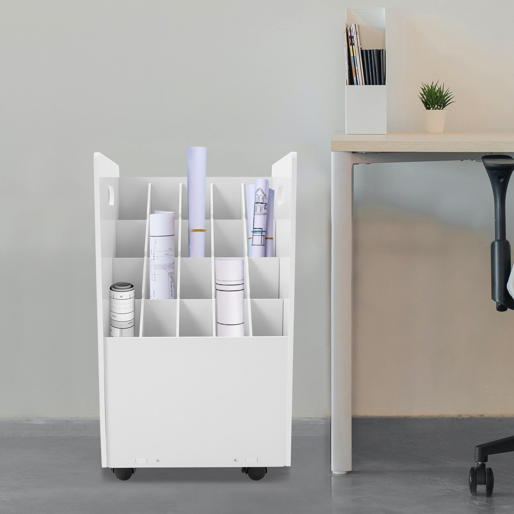20-slot Roll File Organizer, Movable File Storage Cart, Roll Document Holder