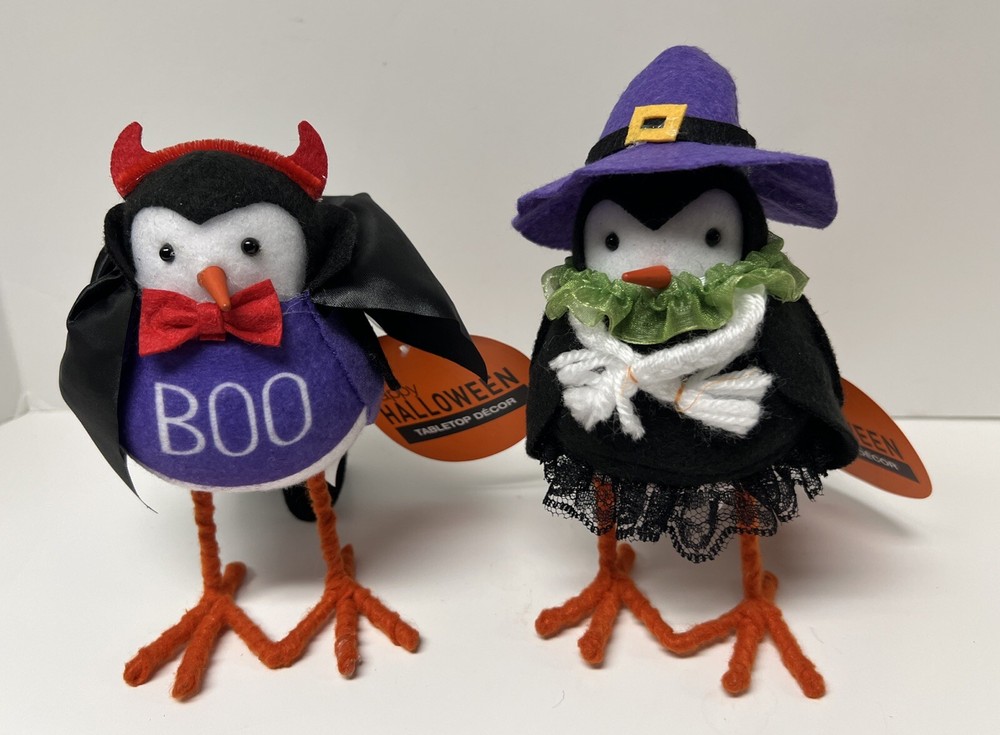 Bird Witch & Devil Vampire Birds With Tags - 2 Halloween Birds