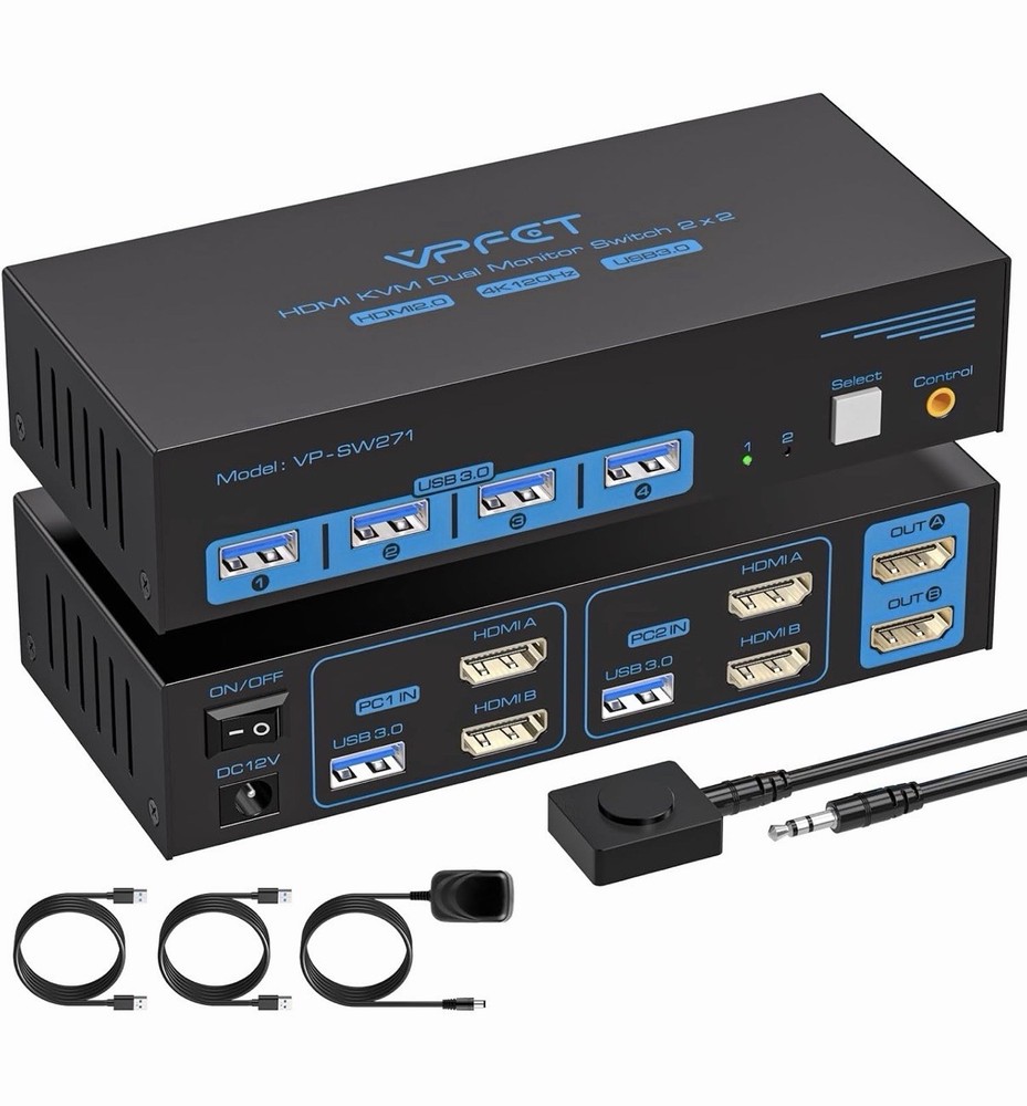 4K120Hz HDMI KVM Switch 2 Monitors 2 Computers 8K USB 3.0