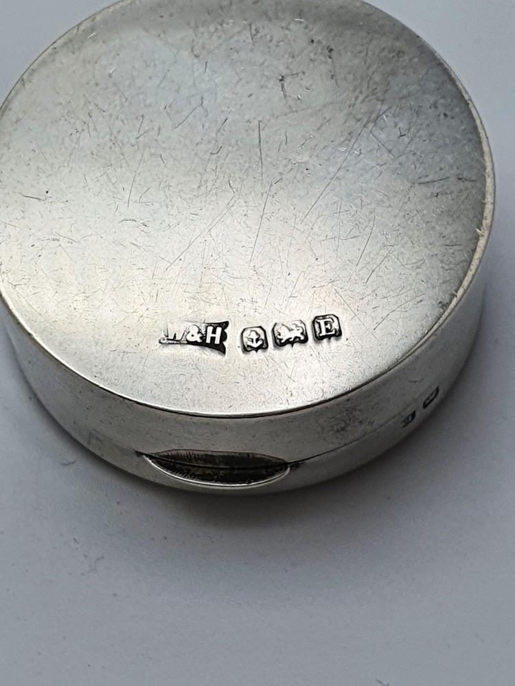 Art Deco Sterling Silver Pill Box with Engine Turned Top - 1929