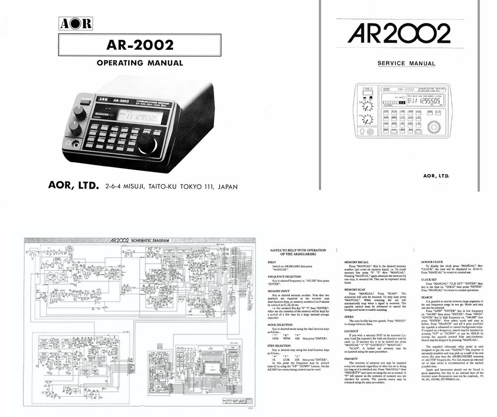 ENLARGED OPERATING MANUAL + SERVICE MANUAL + QUICK REFERENCE for the AOR AR2002