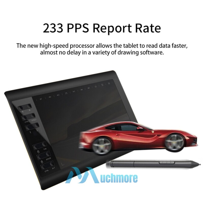Graphics Drawing Tablet 10x6 inch Active Area 12 Hot Keys+Pen For PC/Mac/Android