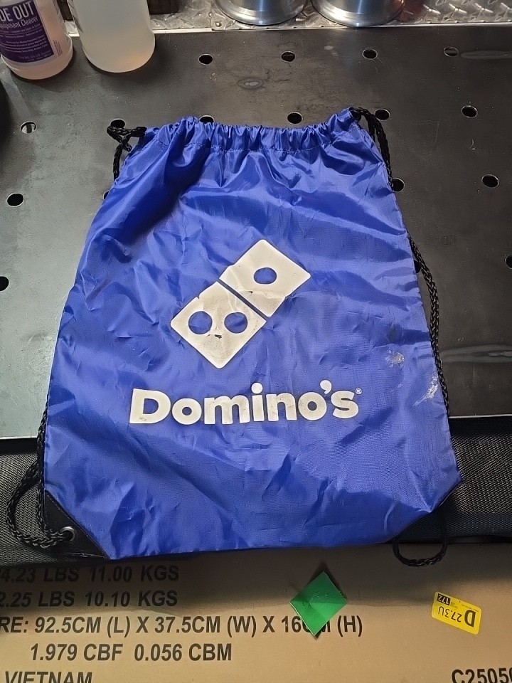 Domino’s Navy Blue draw string bag backpack