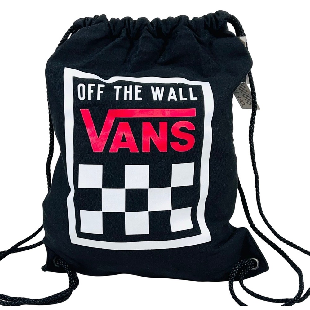 Vans Bench Bag Backpack Black Red White Classic Logo Drawstrings Closure