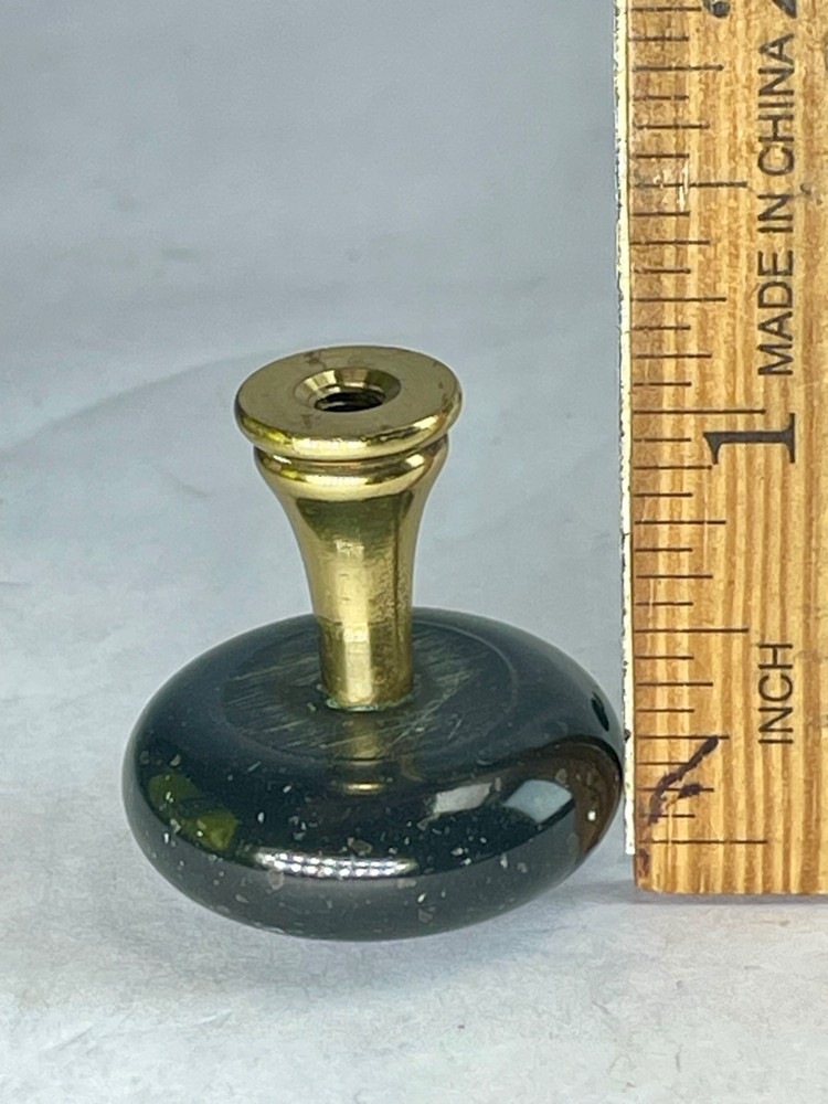 Set of 2 Natural Black Granite cabinets Knobs with solid brass inserts