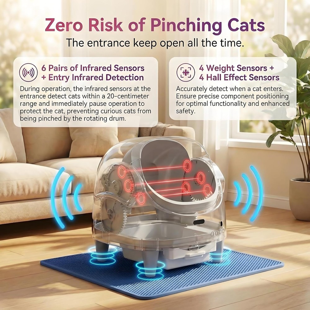 App-Controlled Self-Cleaning Litter Box, Open-Top for Large Cats Multi-Sensor