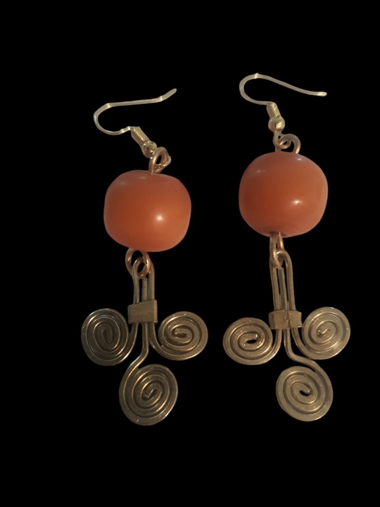 African Earing With An Orange Bead Gift