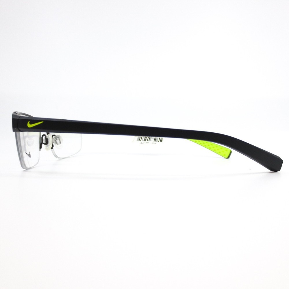 Nike Eyeglasses Frames 8098 015 Black Yellow Rectangular Half Rim 56-16-140