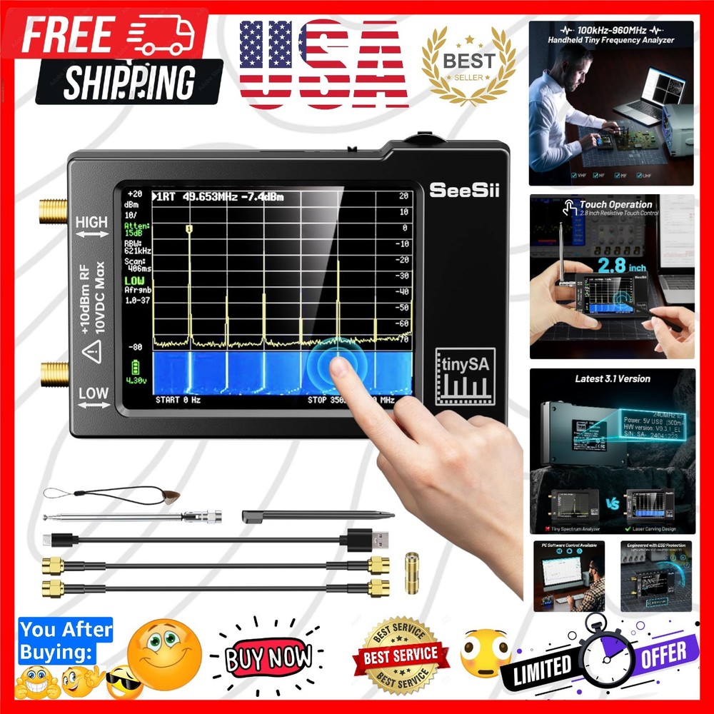 Portable Spectrum Analyzer, Upgraded V0.3.1 Handheld Tiny Frequency Analyzer ...
