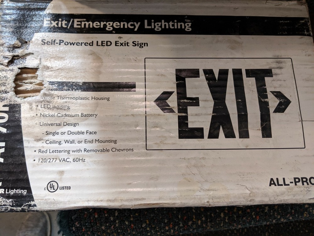 LED Exit Sign Emergency Light Self Powered 120/277 VAC 60 Hz New