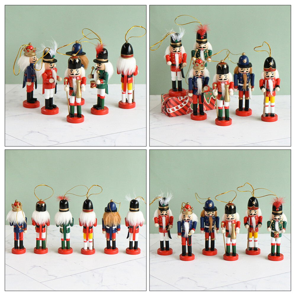 6pcs Indoor Christmas Nutcracker Figures Xmas Tree Ornaments