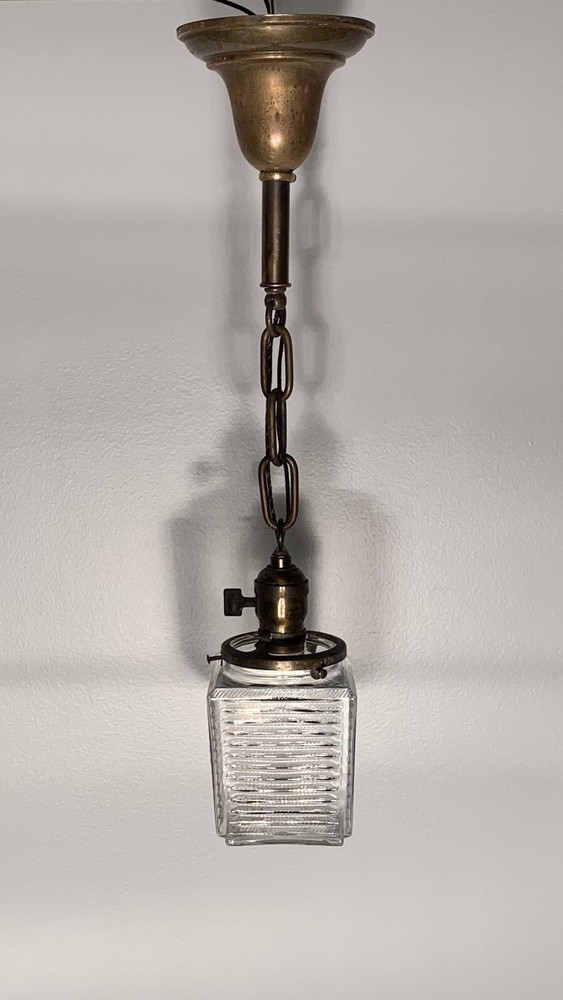 Brass Pendant Light Square Globe Shade Great 85A