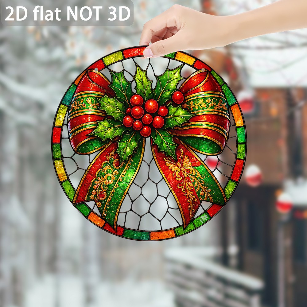 Christmas Bow Acrylic Panel Sun Catcher Ornate Vertical Hanging Window Art Decor