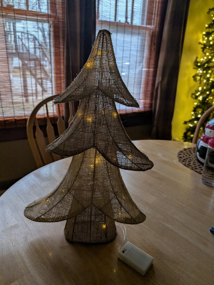 Tabletop Burlap Christmas Tree with Lights