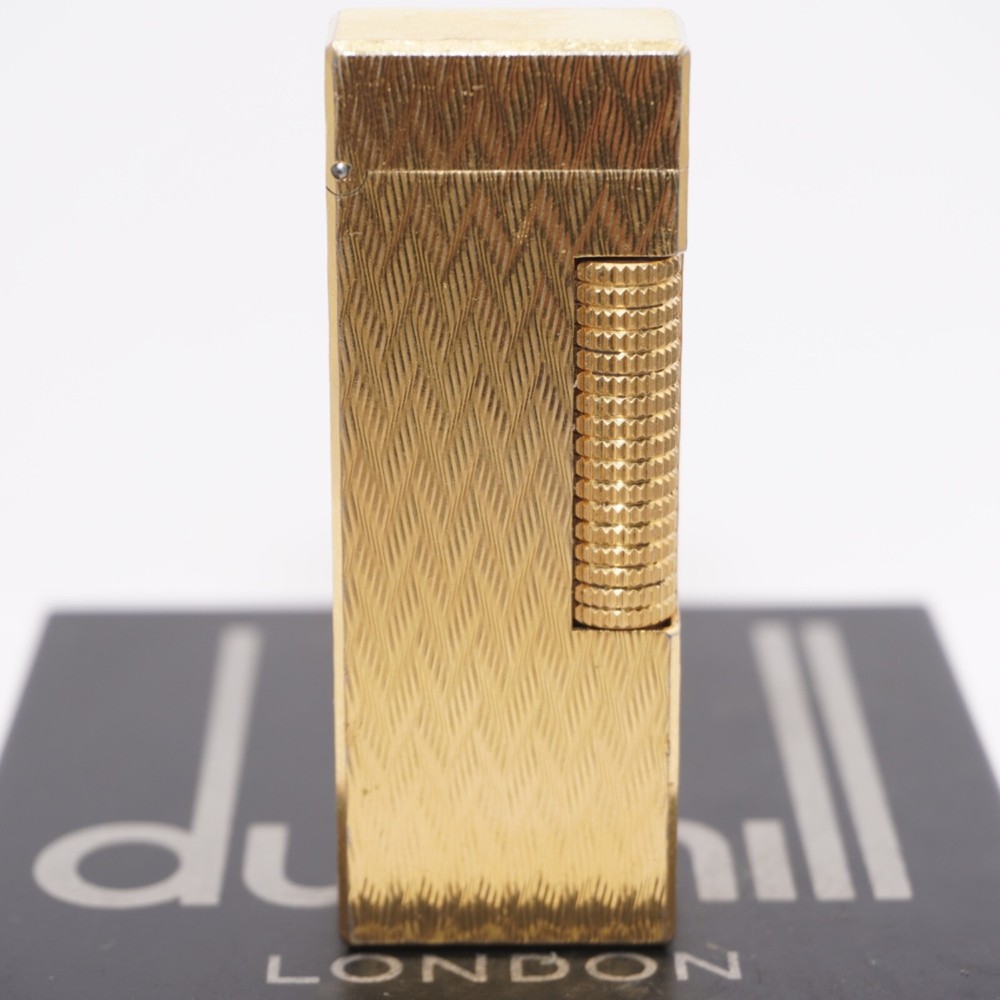 Dunhill Rollagas Lighter Gold CHEVRON Pattern-Ultrasonically cleaned_Working