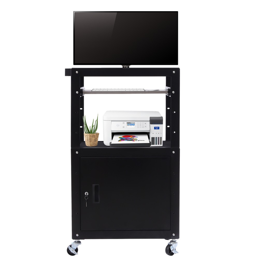 Multipurpose Rolling Small Office Laptop Table Portable Av Cart w/ Power Socket