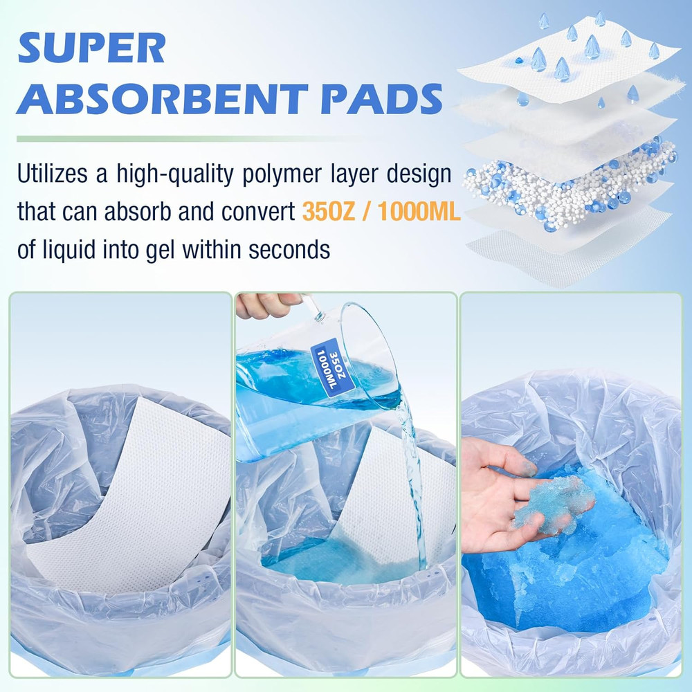 150 Pack Commode Liners with Absorbent Pads，150 Disposable Commode Bags and 1...