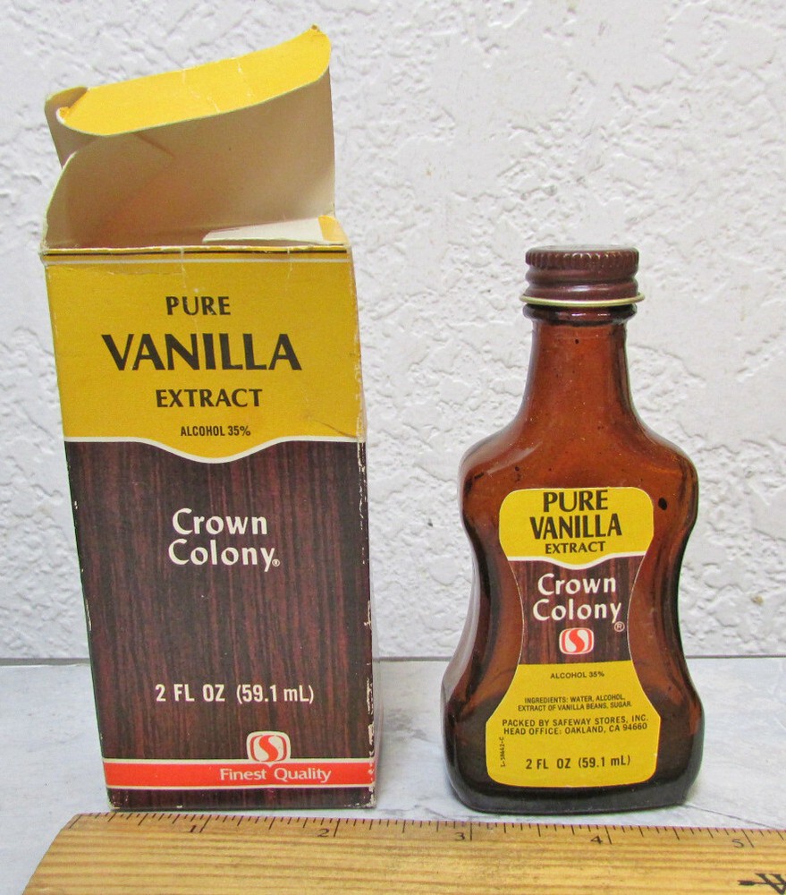 Crown Colony Pure Vanilla Extract 2 oz Bottle & box, some still left, nice decor
