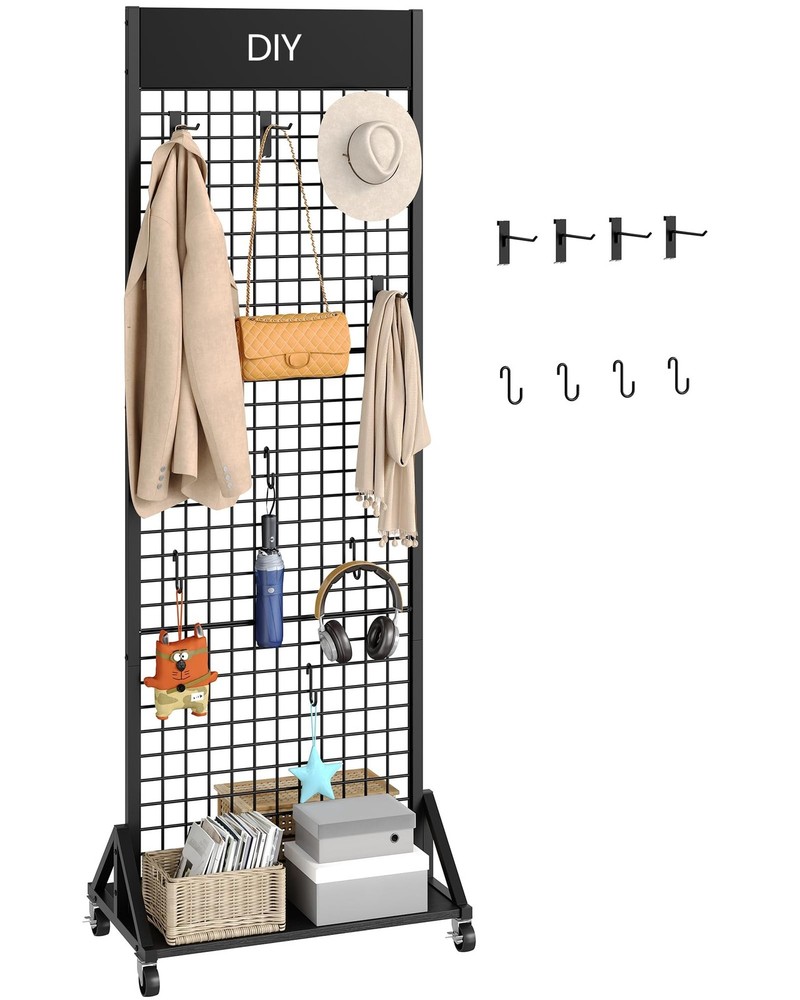 Grid Wall Panel, 2’ x 5.7’ Ft Floor Standing Gridwall Display Rack, Retail Di...