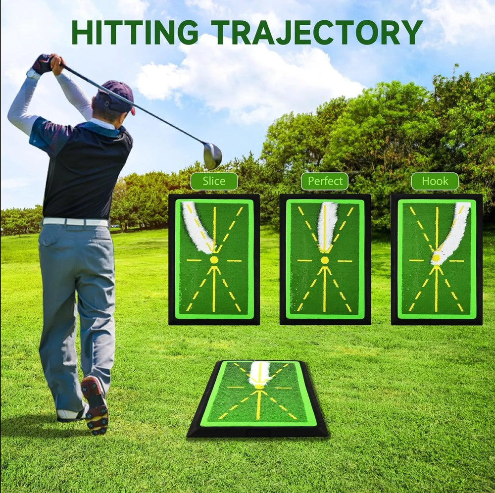 Golf Swing Training Mat – Swing Path Hook Slice Fix w/ Direction Arrows | BLANC