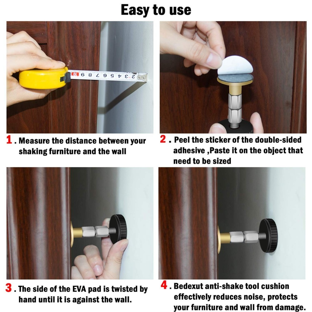 Adjustable Threaded Headboard Stoppers/Bumper Against Wall, 4 Pack Behind Bed...