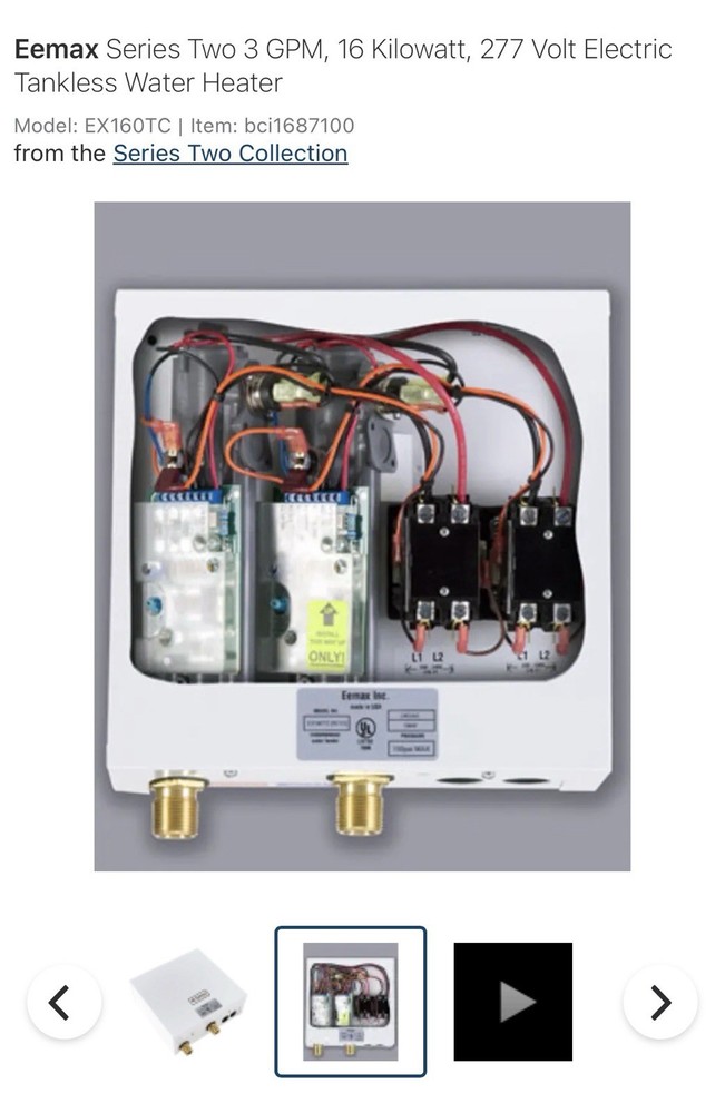 Eemax Ex160tc Electric Tankless Water Heater 277VAC Commercial General Purpose