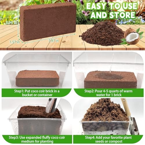 Coco Coir Bricks - Compressed Coconut Fiber Substrate for Plants, 12 PCS