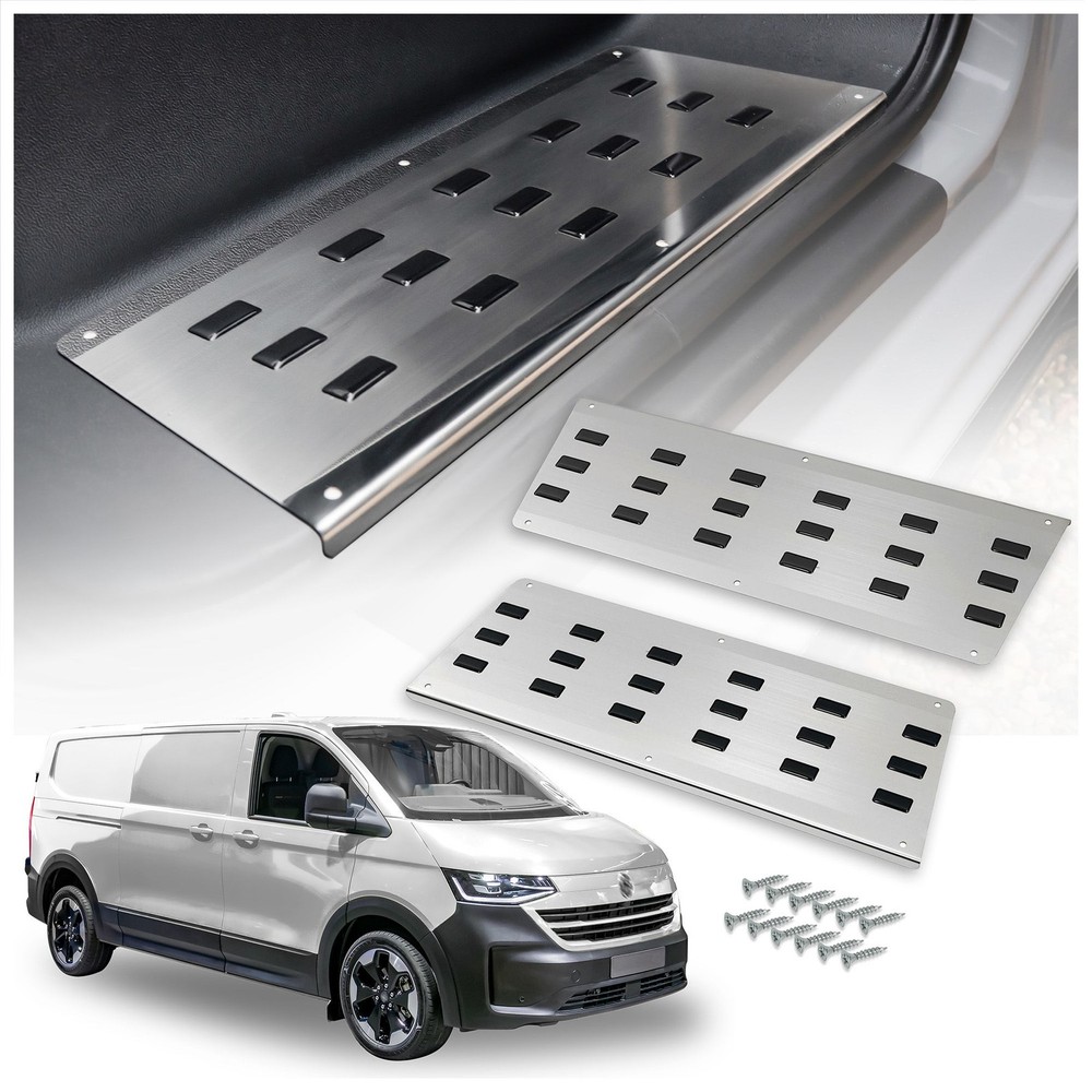 VW Transporter 2025 Front Interior Step Covers - Black | Silver