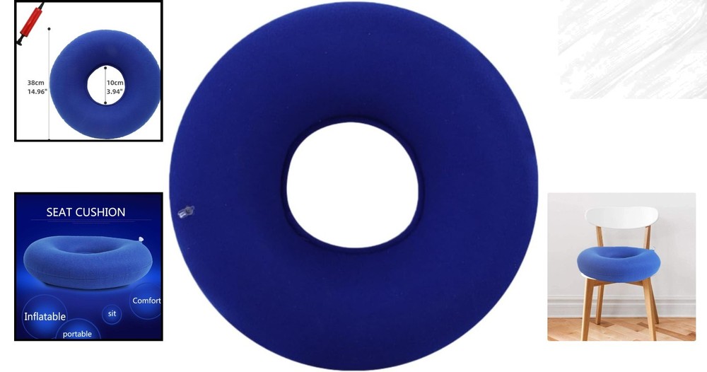 Blue Inflatable Ring Cushion - Reduce Sciatica Pain with Soft, Easy-Clean Design