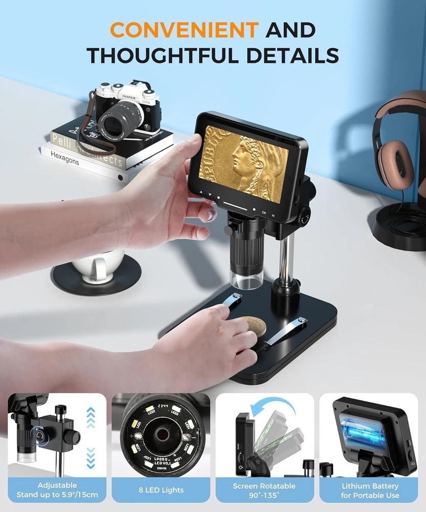 Rechargeable 4.3-Inch LCD Digital Microscope - Wireless USB with 32GB Card