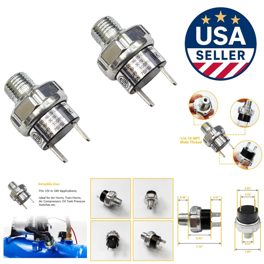 Durable 1/4" NPT Air Compressor Pressure Switch - Automatic Operation, 2 Pack
