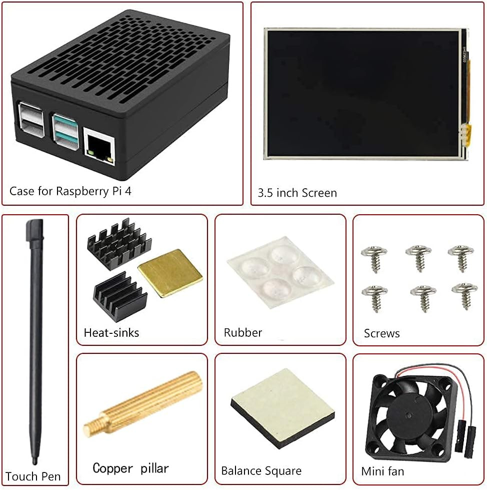 Raspberry Pi 4 3.5" Touch Screen Kit with Case & Mini Cooling Fan