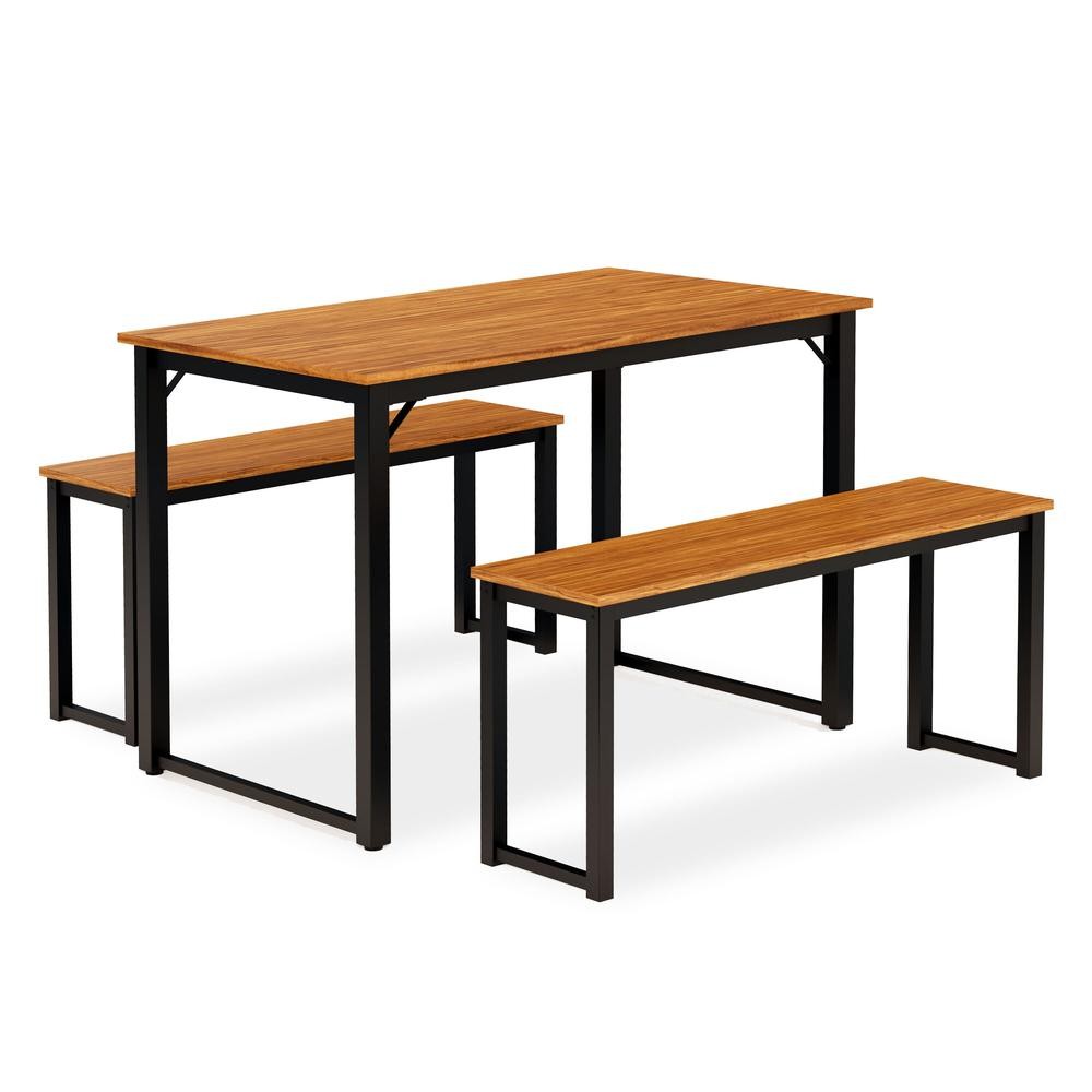 Parmer 3 Pc Kitchen Set - 1 Modern Dining Table and 2 Mid Century Benches in...