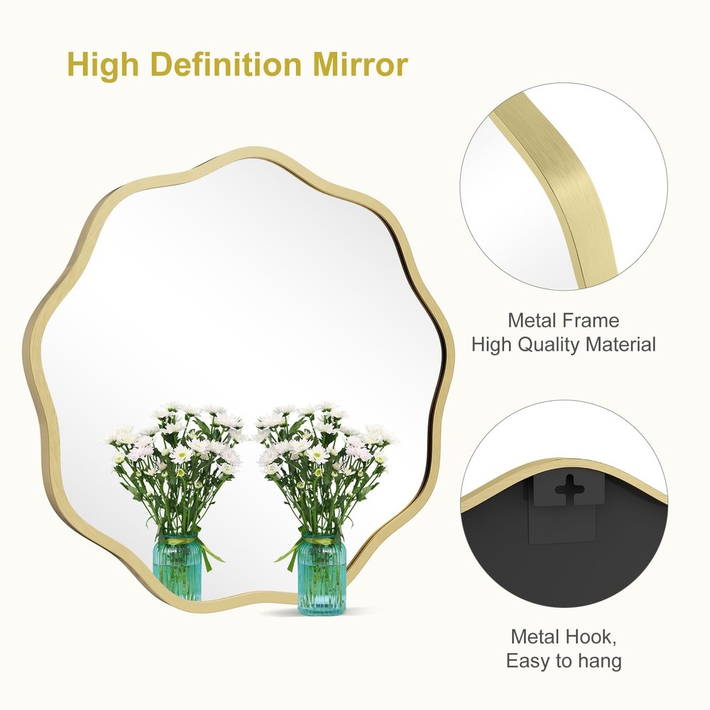 WallBeyond Round Wavy Mirror for Wall Decorative 20 inch, Modern Round Mirror...