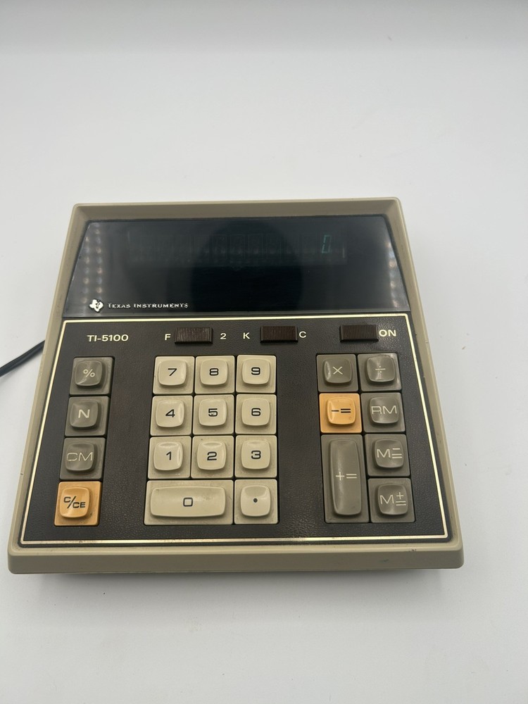 Vintage Texas Instruments TI-5100 Electronic Calculator & AC Adaptor Working E1