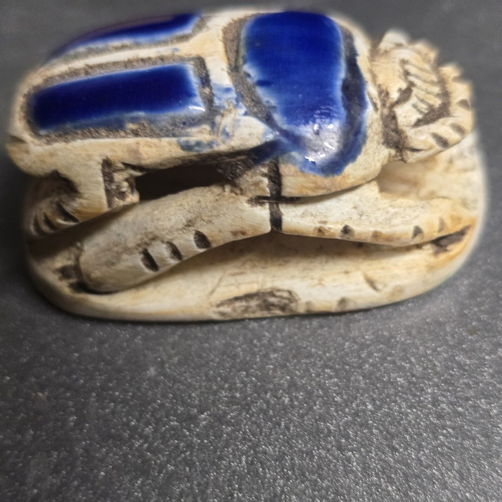 Hand carved Stone Egyptian Blue scarab beetle