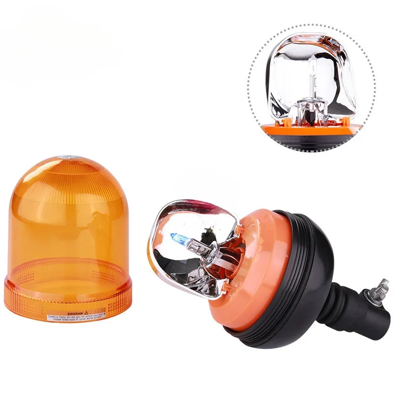 Amber 12/24V Rotating Flash Beacon Flexible DIN Pole Mount Tractor Warning Light