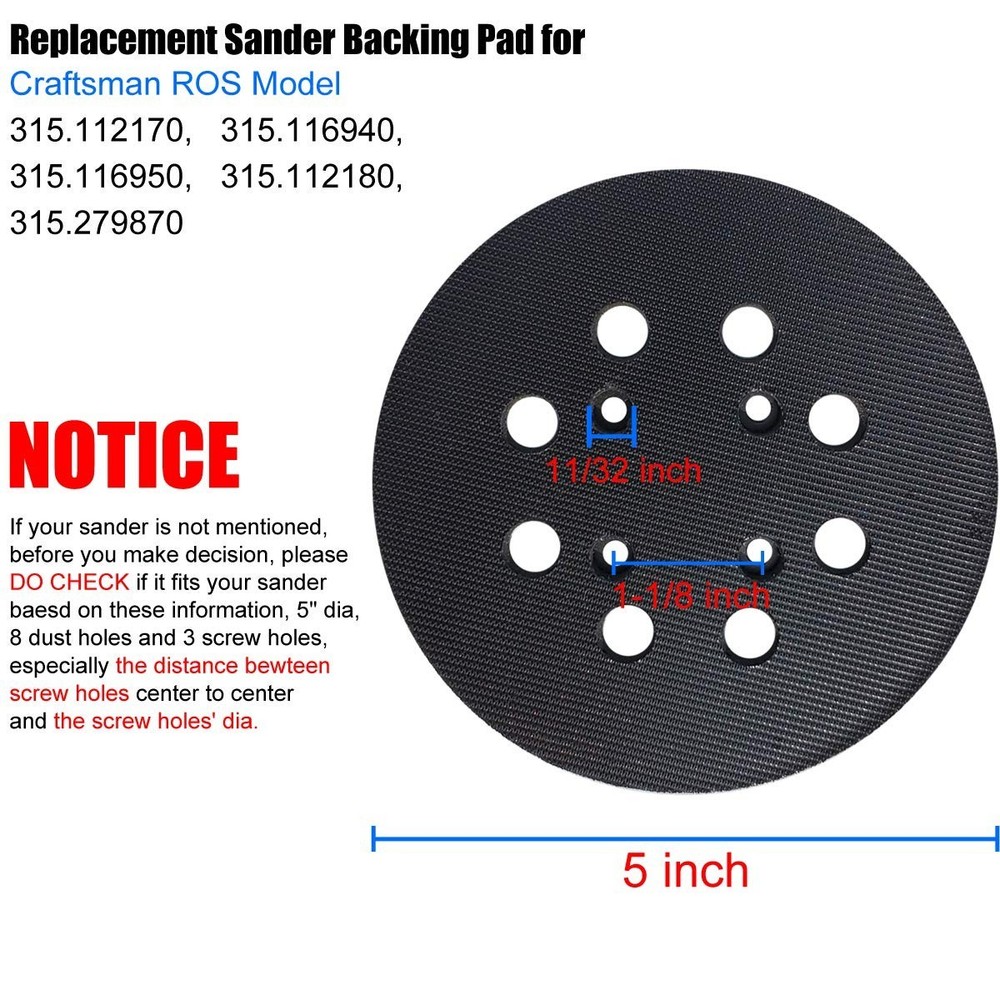 5" Hook and Loop Replacement Sander Pad for Craftsman 315 Model Random Orbit San