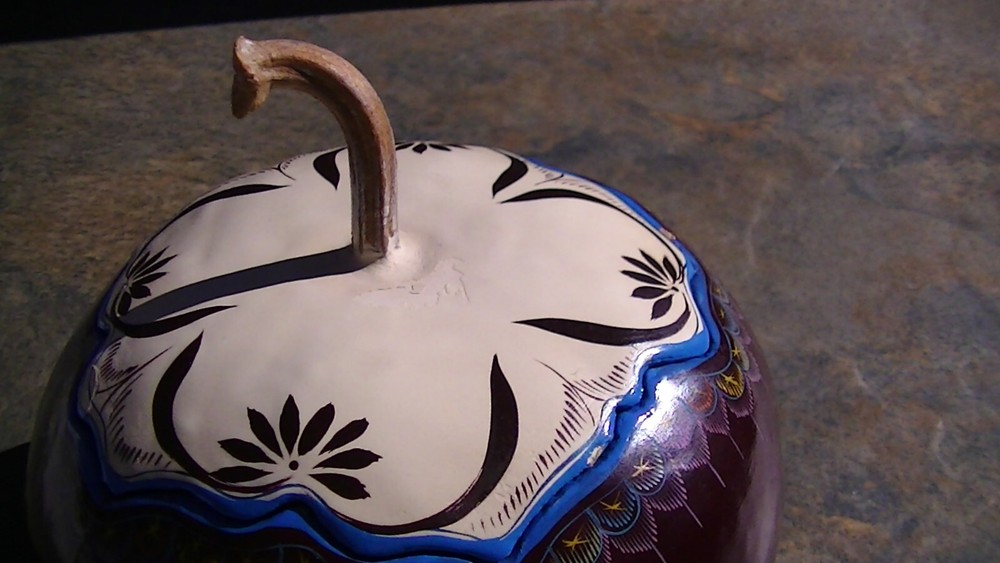 Hand Painted Gourd 5" Wide x 3"Tall Origin unknown Some Damage
