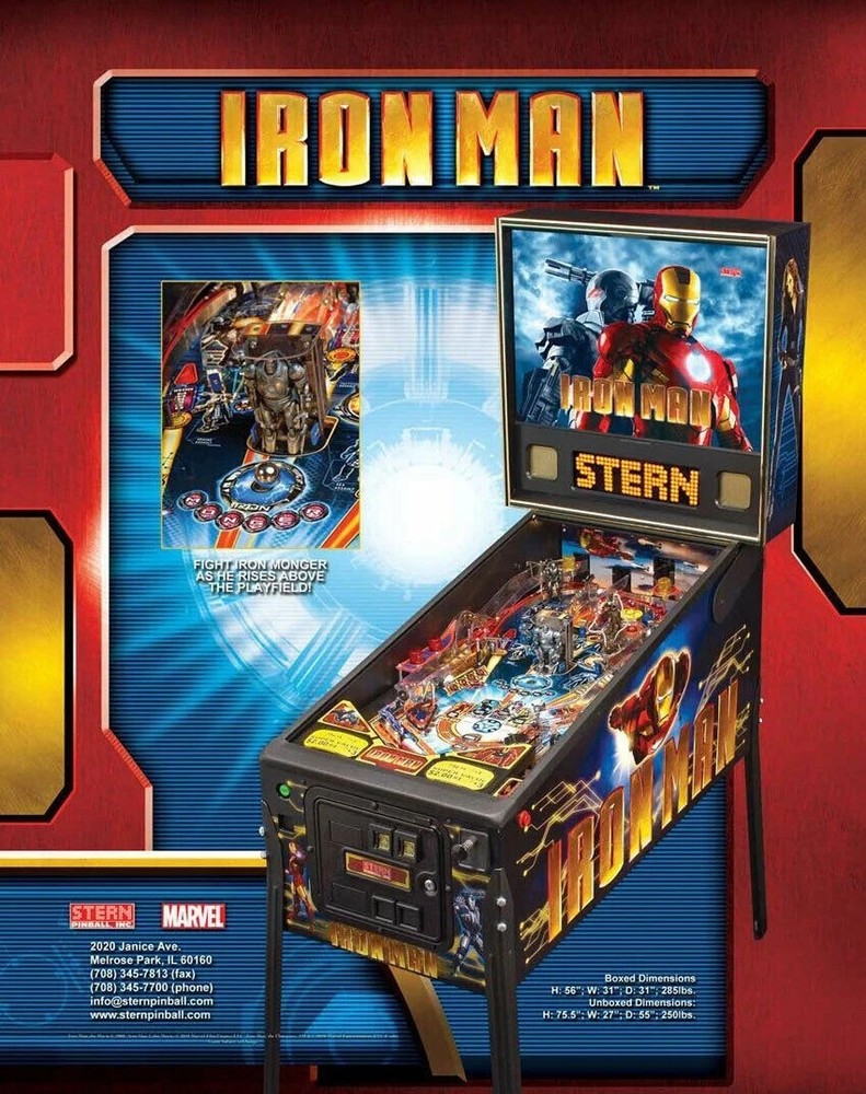 Iron Man Pinball Flyer Original Print NOS Superhero Marvel Comic Artwork