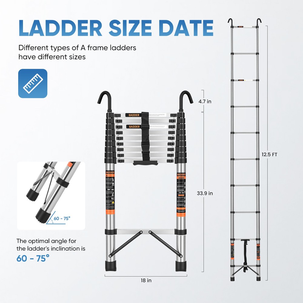 Telescoping Ladder 12.5 FT A Frame, Extension Multi-Purpose with Balance