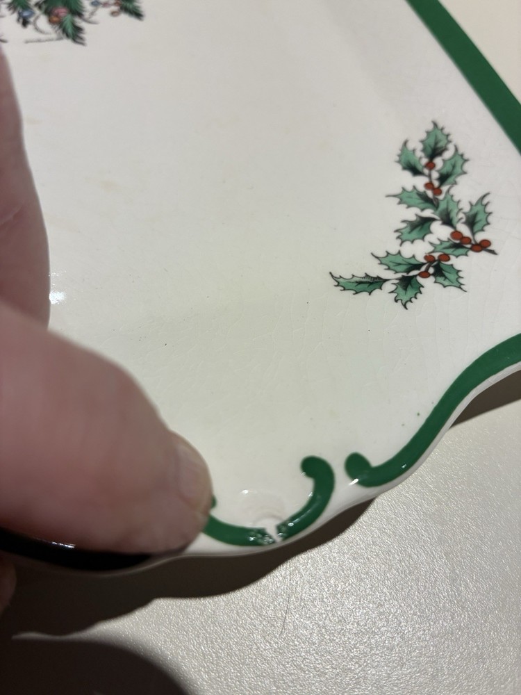 Spode Christmas Tree Rectangle Ceramic Platter White Green Multicolor Holiday