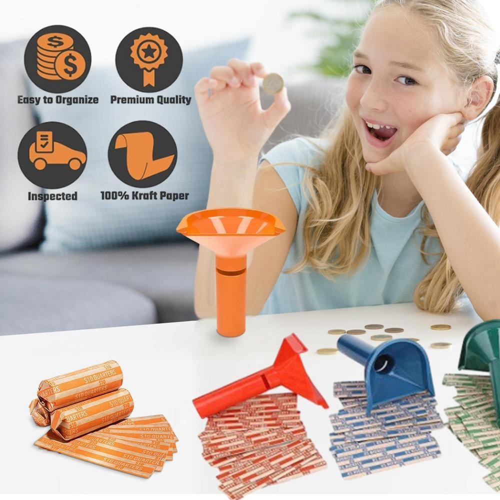 4Pcs Coin Counters & Coin Sorters Tubes Assorted Wrappers Counters Color-Coded